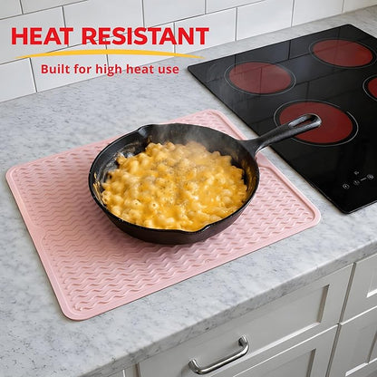 Silicone Drying Mat 16 × 12 – Pink Rose Non-Slip Sink Mat for Kitchen Counter, Heat-Resistant Food-Grade Dish Pad, Easy-Clean Multipurpose Drawer Liner (Pink Rose, 16" x 12")