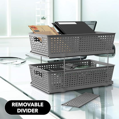 Simple Houseware 2 Tier Bathroom Organizer Tray Pull-Out Sliding Drawer, Under Sink Storage, Gray - Image 9