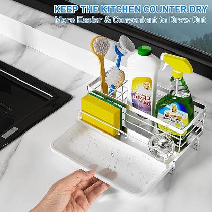 Cisily Stainless Steel Sponge Holder for Kitchen, Sink Caddy Sink Organizer Rack for Kitchen Accessories with Drip Tray, Rustproof and Non-slip, Dish Soap Dispenser Countertop Organizer - Image 3