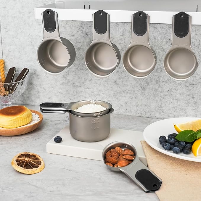 Stianless Steel Magnetic Measuring Cups,Kitchen Aid Cups Measuring set for Liquid & Dry Ingredient,Easy to Read Dishwasher Safe 5 Pcs