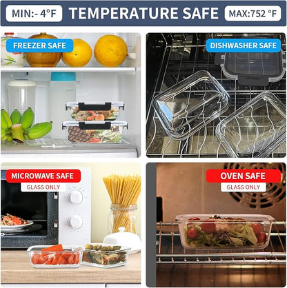 GULFLIN 6 Pack Glass Meal Prep Containers, Food Storage Containers, Airtight Bento Boxes with Leak Proof Lids, Freezer to Microwave Safe