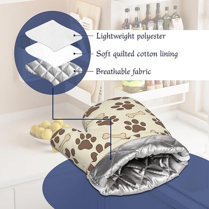 Dog Bone Paw Print Pot Holders and Oven Mitts Set Silicone Cute Animal Paws Kitchen Gloves Potholders Heat Resistant Washable,Chef Cooking Baking Gifts for Women Men Bakers Lover Cooks