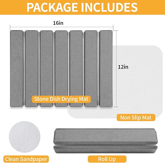 Stone Dish Drying Mat for Kitchen Counter, 16''×12'' Quick Dry Stone Dishes Mats Foldable Foldable Water Absorbing Diatomaceous Earth Drying Organizer Pad for Dishes Utensils Bottles(Dark Gray) - Image 8