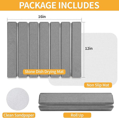 Stone Dish Drying Mat for Kitchen Counter, 16''×12'' Quick Dry Stone Dishes Mats Foldable Foldable Water Absorbing Diatomaceous Earth Drying Organizer Pad for Dishes Utensils Bottles(Dark Gray) - Image 8