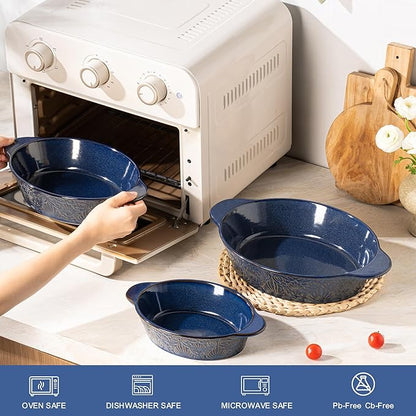 Dafuceramic Casserole Dishes for Oven Sets of 3, Ceramic Oval Baking Dish, Au Gratin Baking Pans with Handles for Roasting, Lasagna, Pie, Baking Meat & Vegetables, Blue - Image 3