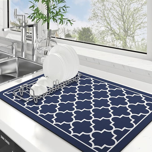 WISELIFE Dish Drying Mat Super Absorbent Drying Mat Large Dish Drying Mats for Kitchen Counter Easy Clean Dish Mat Kitchen Drying Mat16"x 24" Stylish Blue by WiseLife