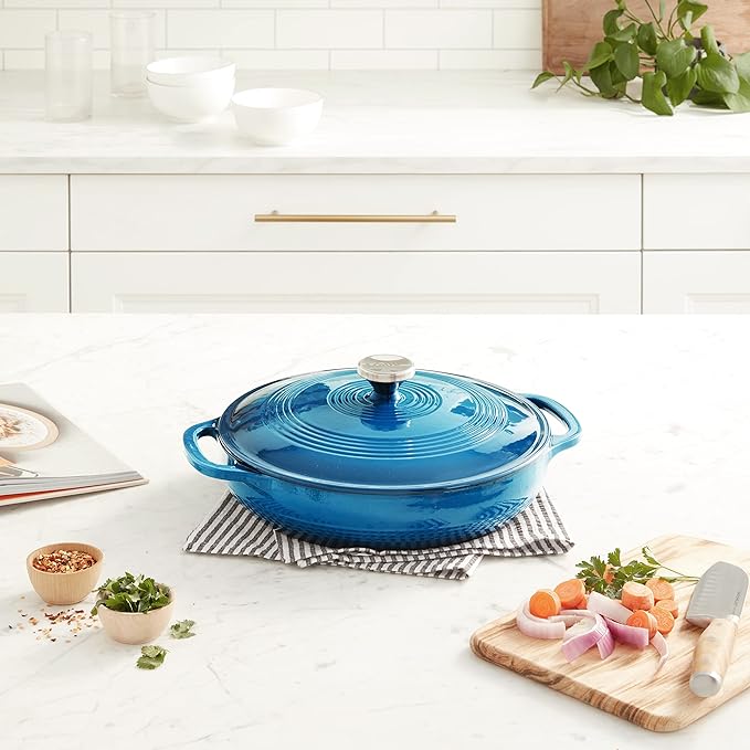 Lodge Essential Enamel Braiser - Refrigerator- & Oven-Safe up to 500° F - Heat-Retaining, Induction-Safe & PFAS-Free Enamel Cookware - 3.5 Quart, Cornflower Blue - Image 4