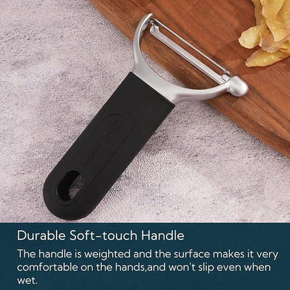 KITCHENDAO Swivel Vegetable Potato Peeler for Kitchen, Japanese Stainless Steel Sharp Blade, Heavy Duty Die-cast Construction Y Peeler, Built-in Eye Remover, Soft-touch Handle, Dishwasher Safe, Black - Image 5