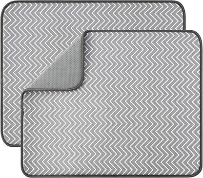 SUBEKYU Dish Drying Mat for Kitchen Counter, Microfiber Absorbent Dishes Drainer/Rack Pads under Sink, 19.6 by 16.1 inches, Set of 2, Grey, Ripple by SUBEKYU