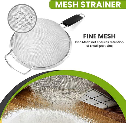 9" Large Fine Mesh Strainer with Thermo Plastic Rubber Handle - Sieve Fine Mesh Stainless Steel - Ideal Kitchen Essential to Strain Pasta, Quinoa and Rice - Image 7