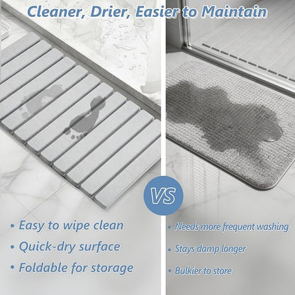 AWW Foldable Stone Bath Mat, Quick Dry Diatomaceous Earth Bath Mat with Non-Slip Mat, Super Absorbent, Easy to Clean, Compact for Small Bathrooms, 31.5 x 15.7, Light Grey - Image 3
