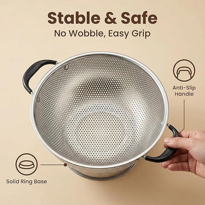 304 Stainless Steel Colander, 3 Quart Micro-Perforated Strainer with Heavy Duty Plastic Handles - Fast Draining Metal Basket for Rinsing Rice, Washing Vegetables, Draining Pasta - Dishwasher Safe - Image 3