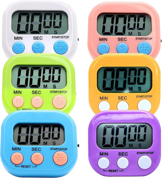 6 Pack Multi-Function Electronic Timer - Kitchen Timer,Magnetic Digital Timers,Big LCD Display, ON/Off Switch,Extensively Use in Cooking,Gym, Meeting, Classroom,Kitchen,Study,Work,Outdoor Activities