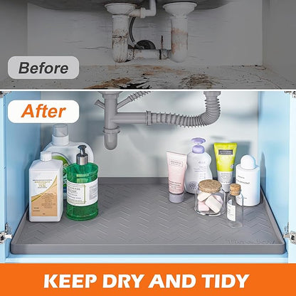TigeJoy 37" x 19" Under Sink Mats for Kitchen Waterproof, Leak-Proof Silicone Mat Sink Protector and Cabinet Liner, Kitchen Essentials Organizer and Storage, Boot or Shoe Tray, Pet Feeding Mat