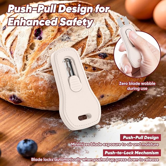 24SHEN Bread Lame, Sourdough Scoring Tool with Extractable & Magnetic, Sour Dough Tools Sourdough Cutter for Homemade Bread Making, Scoring Knife Include 5 Razor Blades-Beige - Image 3