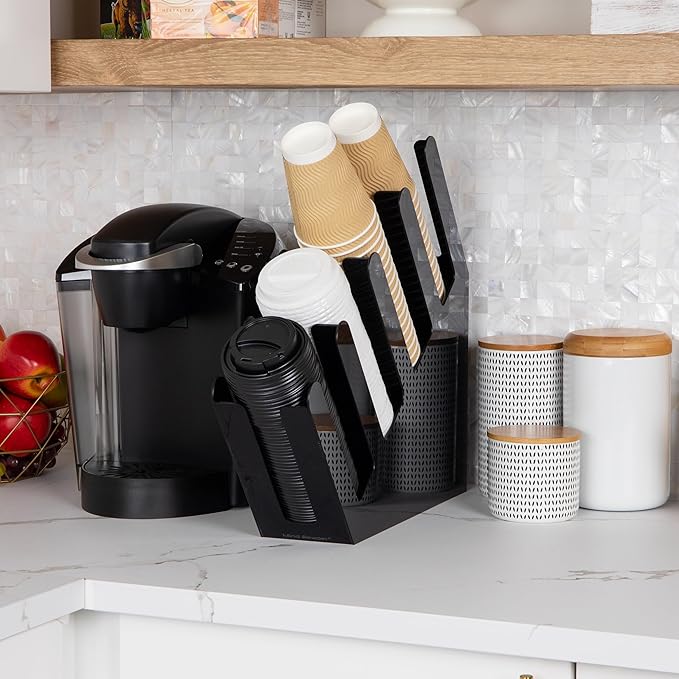 Mind Reader Cup and Lid Dispenser, Countertop Org, Coffee Bar, Beverage Cup, Kitchen, Breakroom, Black - Image 2