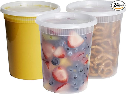 GUSTO [32 oz. - 24 Count Plastic Deli Containers with Lids - Disposable Food Storage Containers With Airtight Lids, Ideal for Soups, Stews, and Meal Prep by GUSTO