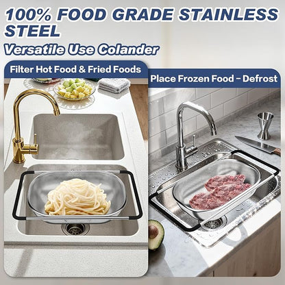 Over the Sink Colander, Expandable Strainers and Colanders with Fine Mesh, Colander for Kitchen with Rubber Grip for Draining Pasta, Vegetables and Fruits - Essential Kitchen Sink Strainer - Image 3