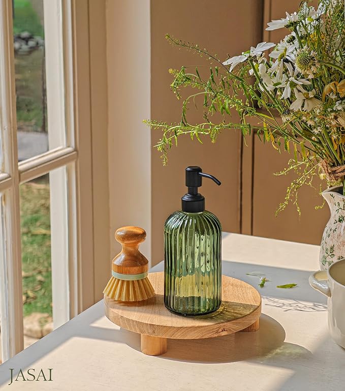 JASAI 18Oz Green Glass Soap Dispenser with Black Rust Proof Pump, Refillable Bathroom soap Dispenser with Thick Glass, Soap Dispenser Bathroom for Kitchen Dish soap, Hand Soap, Lotion, Body Wash. - Image 6