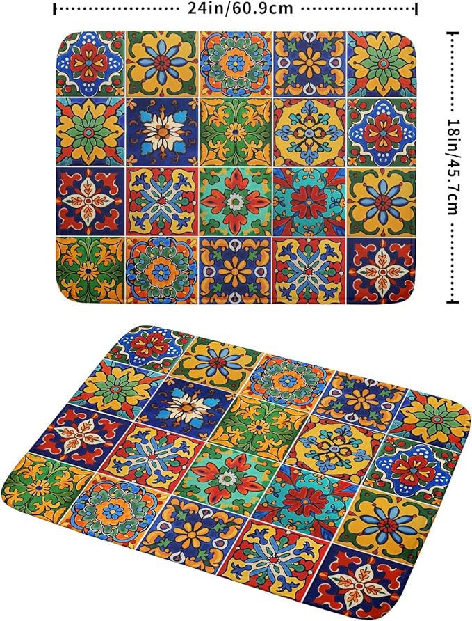 Mexican Tiles Dish Drying Mat for Kitchen Counter Absorbent Microfiber Dish Drying Pad Kitchen Gadgets Multi-use - Image 2
