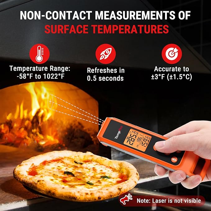 TempPro TP420 2-in-1 Instant Read Thermometer for Cooking, Infrared Thermometer with Meat Probe, Non-Contact Laser Meat Thermometer for Griddle Grill Pizza Oven HVAC Pool (Previously ThermoPro) - Image 4