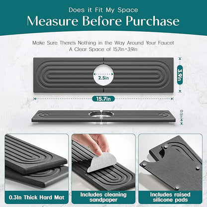 Eormoe Kitchen Sink Faucet Mat - 15.7in Diatomite Sink Protectors for Kitchen Sink, Stone Sink Splash Guard for Kitchen Counter Sink Accessories (Dark Grey, 15.7'' x 3.9'') - Image 5