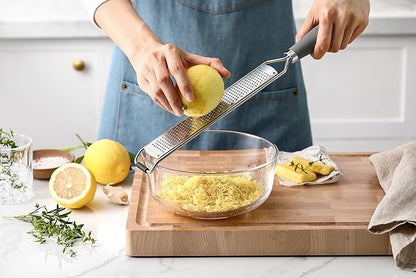 Spring Chef Stainless Steel Lemon Zester Grater with Handle - Garlic, Cheese, Parmesan, Nutmeg, Lime, Ginger Grater - Heavy Duty Kitchen Tool - Citrus Zester with Blade Cover - Fine Shred - Gray
