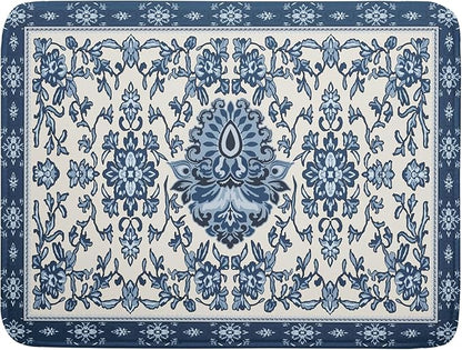 Boho Floral Blue Dish Drying Mat for Kitchen Counter 18x24 Vintage Chinoiserie Flower Print Absorbent Reversible Microfiber Drying Mats Kitchen Countertop Protector Dishes Drainer Rack Pad by Aytipun