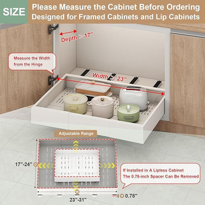 Pull out Cabinet Organizer,Expandable Width(23"-31"),Depth(17"-24") with 5 Rails,Roll out Drawers,No Drill Adjustable Slide out Shelves for Kitchen,Pantry,for Both Lip and Lip-Free Cabinets,White(1PC) - Image 2