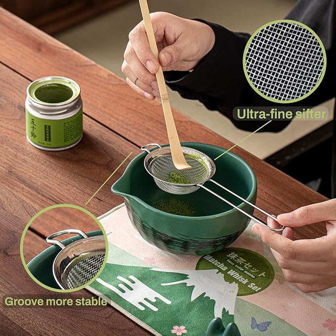 Clay&Fire Matcha Whisk Set，9 Pcs Ceramic Matcha Set, 15 OZ Matcha Bowl with Spout and Whisk，Matcha Kit for Friend, Ideal Gift for Matcha Lover（Dark Green） - Image 3
