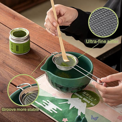 Clay&Fire Matcha Whisk Set，9 Pcs Ceramic Matcha Set, 15 OZ Matcha Bowl with Spout and Whisk，Matcha Kit for Friend, Ideal Gift for Matcha Lover（Dark Green） - Image 3