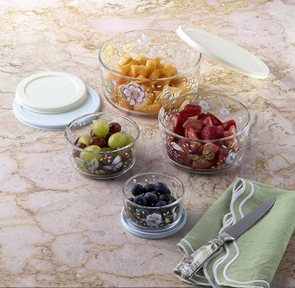 Lenox 897944 Butterfly Meadow Glass Food Storage Containers With Lids, Set Of 4