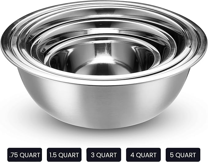 WHYSKO Stainless Steel Mixing Bowl Set, 10 Piece Stainless Steel Mixing Bowls with Lids Set for Food Prep Storage and Serving, Dishwasher Safe for Kitchen Baking Cooking, Silver - Image 5