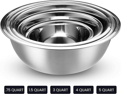 WHYSKO Stainless Steel Mixing Bowl Set, 10 Piece Stainless Steel Mixing Bowls with Lids Set for Food Prep Storage and Serving, Dishwasher Safe for Kitchen Baking Cooking, Silver - Image 5