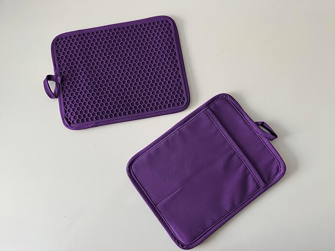 Oven Pot Holder with Pocket Cotton Heat Resistant Coaster Potholder Kitchen Hot Pad Oven Mitts for Cooking and Baking Square 7"x9" (Purple, Silicone) - Image 4