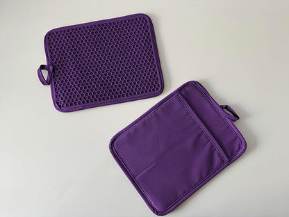 Oven Pot Holder with Pocket Cotton Heat Resistant Coaster Potholder Kitchen Hot Pad Oven Mitts for Cooking and Baking Square 7"x9" (Purple, Silicone) - Image 4