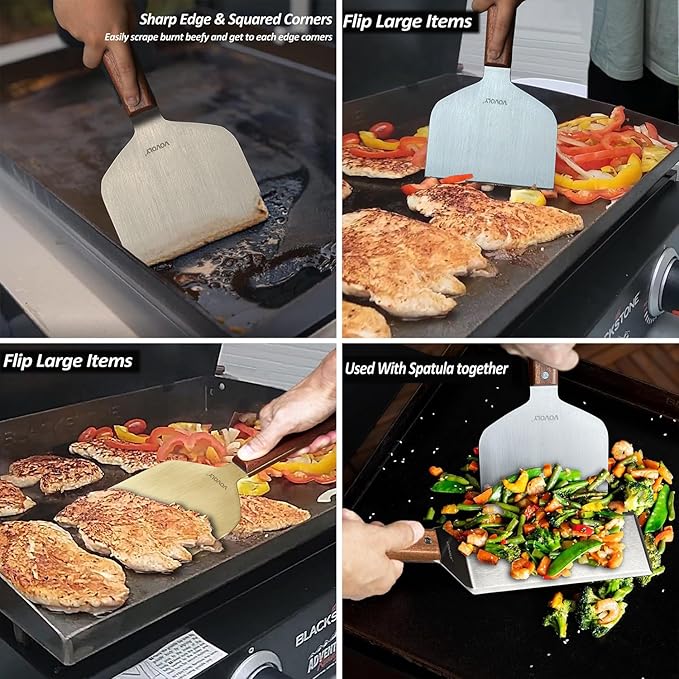 Vovoly Multipurpose Bench Scraper Kitchen Utensil for Flat Top Griddle, Dough Cutter for Bread and Pizza Dough - Stainless Steel Metal Griddle Scraper Chopper - Image 8