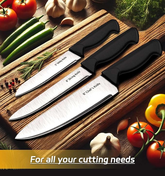 Knife Set, 6-Piece Kitchen Knife Set, German High Carbon Stainless Steel, Durable & Easy Clean Knife Block, Black - Image 6