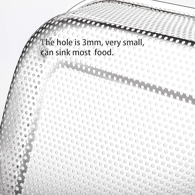 Cedilis 2 Pack Large Stainless Steel Colander Strainer, 6 Quart Mesh Vegetable Washing Basket, Rectangle Drainer Sink Basket for Vegetable Fruit Food (15" x 11" x 2.6")
