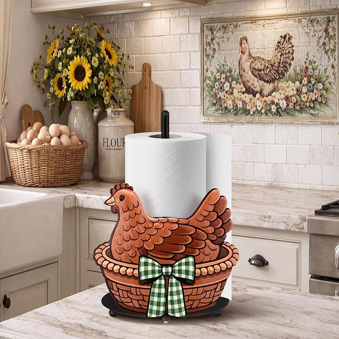 Hen Paper Towel Holder Black Metal Paper Towel Holder Large Decorative Tissue Stand Kitchen Decor Accessories for Home Party Bathroom Countertop Dining Table