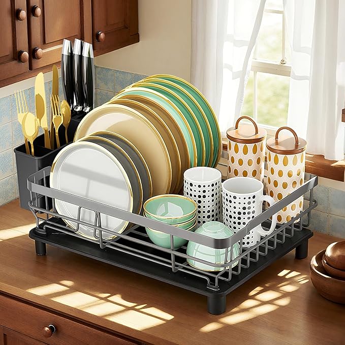 MOUKABAL Dish Drying Rack, Dish Rack, Stainless Steel Dish Racks for Kitchen Counter, Dish Drainer with Removable Utensil Holder, Drainboard (Grey,13''W x 17''L) - Image 8