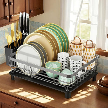 MOUKABAL Dish Drying Rack, Dish Rack, Stainless Steel Dish Racks for Kitchen Counter, Dish Drainer with Removable Utensil Holder, Drainboard (Grey,13''W x 17''L) - Image 8
