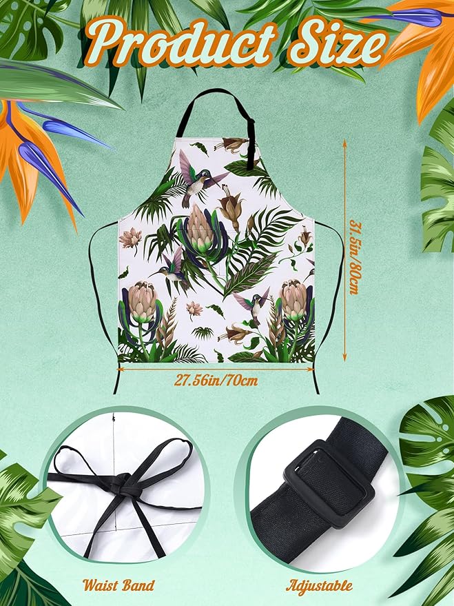 Bencailor 6 Pcs Spring Kitchen Aprons with Pockets Flower Rooster Bee Butterfly Sunflower Summer Aprons Bulk for Women(Green,Bird) - Image 3