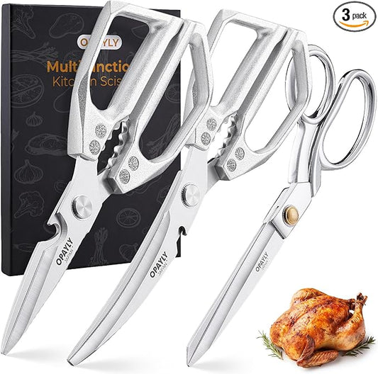 3PCS Heavy Duty Kitchen Scissors Set All Purpose - Stainless Steel Scissors Meat Scissors Dishwasher Safe Japanese Cooking Scissor for Food Paired with household tailor shears Gifts for Men Women by OPAYLY