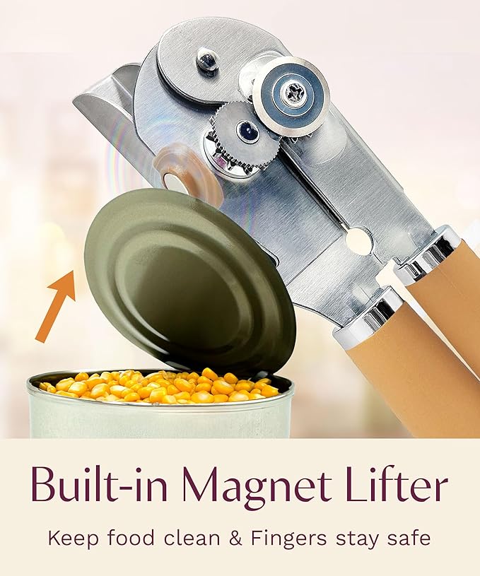 Premium Multifunction Magnetic Manual Can Opener and Bottle Opener, Heavy Duty Stainless Steel Sharp Cutting Blade and Oversized Easy Turn Knob, Soft-Touch Handle, Kitchen Use (Orange) - Image 7