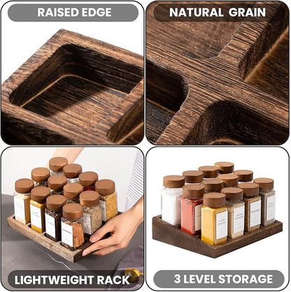 Yangbaga 24Pcs Glass Spice Jars with Labels-4oz Acacia Wood Lid Square Spice Containers and 2pcs Rack with Pepper Grinder Lids &Funnel,Seasoning Jars for Rack Cabinet Drawer - Image 3