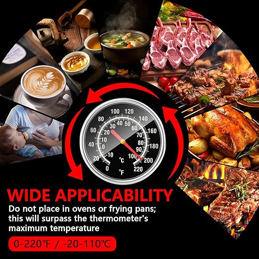 Instant Read Meat Thermometer - Stainless Steel Food Thermometer for Grilling, Cooking, BBQ - 1.5-Inch Dial Kitchen Temperature with 5.5-Inch Probe for Turkey, Beef, Milk, Coffee (2 Pcs)