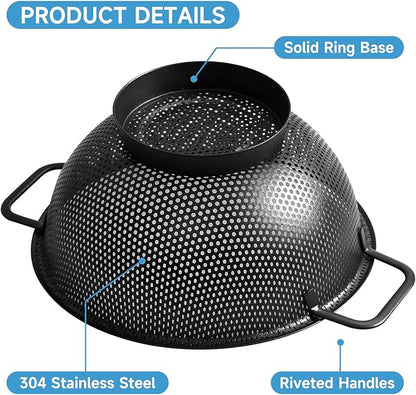 2PCS Black Colander for Kitchen, 3QT and 5QT, Stainless Steel Pasta Strainer with Handle, Pasta Strainer for Fruits Vegetables Cooking Food, Dishwasher Safe