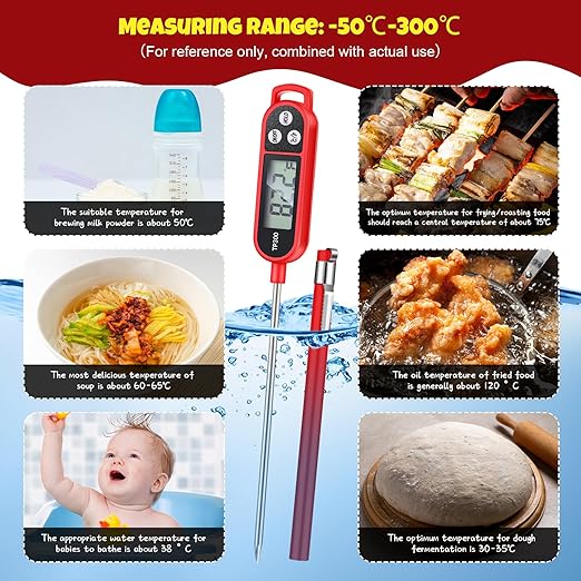 Copkim 6 Pcs Meat Thermometer Food Thermometer with Probe Water Liquid Instant Read Digital Thermometer Cooking Thermometer Supplies BBQ Kitchen Thermometer for Cooking Milk Yogurt (Red) - Image 5