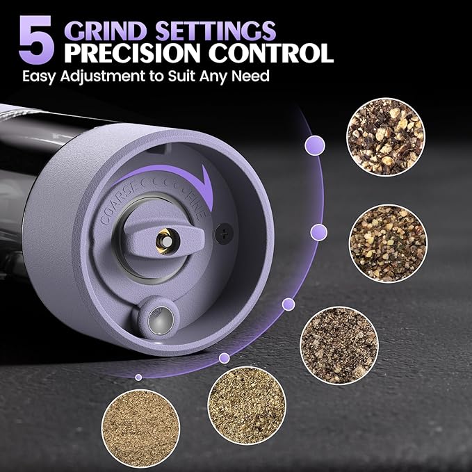 Salt and Pepper Grinder Set Gifts for Women Automatic Battery Pepper Mill Shakers Kitchen Accessories Cooking for Mom, Adjustable Coarseness Salt Pepper Shakers Family Gifts Ideas - Image 2